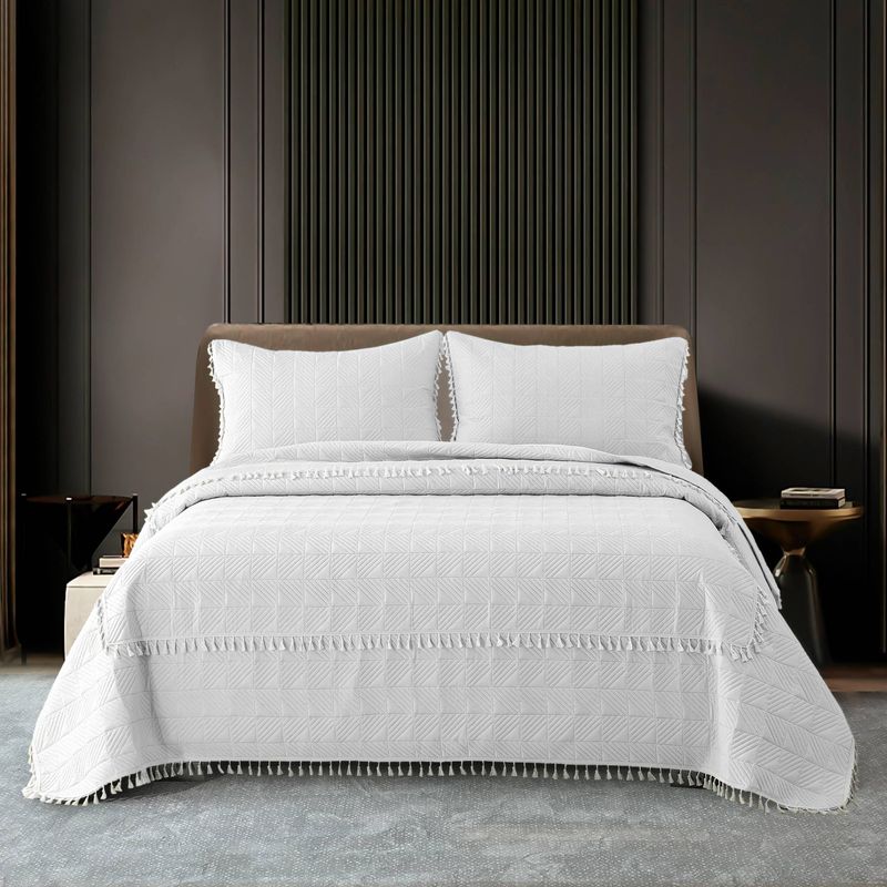 CG22 Tassel Checkered Bed Cover Set, Suitable For Bedrooms And Living Rooms (1* Bedspread+2* Pillowcase, No Duvet Core Or Pillow Core)_voghion.com