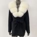 Oversized Knit Cardigan With Luxe Fox Fur Collar – Mid-Length Drape For Effortless Layering (One Size Fits Most,Belted Waist)_voghion.com