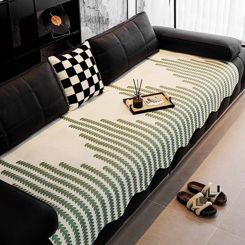 Chenille Sofa Cushion Cover With Tassels – Vintage Striped Design, Non-Slip & Custom Sizes (Bohemian Style, Universal Fit For Sectional Sofas)_voghion.com