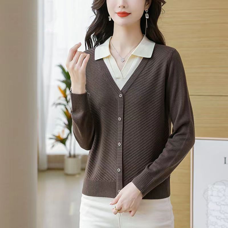 【 Cashmere Family 】 Collar wool   two-piece knitted top temperament loose thin sweater women's short_voghion.com