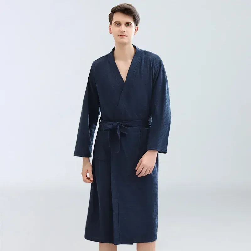 Accappatoio da uomo in cotone, con tasca, manica lunga, cintura, sottile, colore puro, sexy, pigiama alla moda 2020._voghion.com