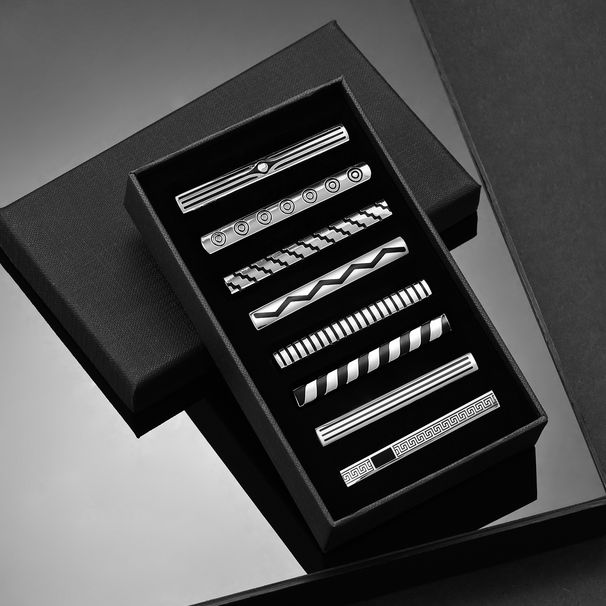Ensemble de pinces à cravate pour hommes Dai Li Pince à cravate rayée personnalisée Pince à cravate en émail tendance avec boîte cadeau noire_voghion.com