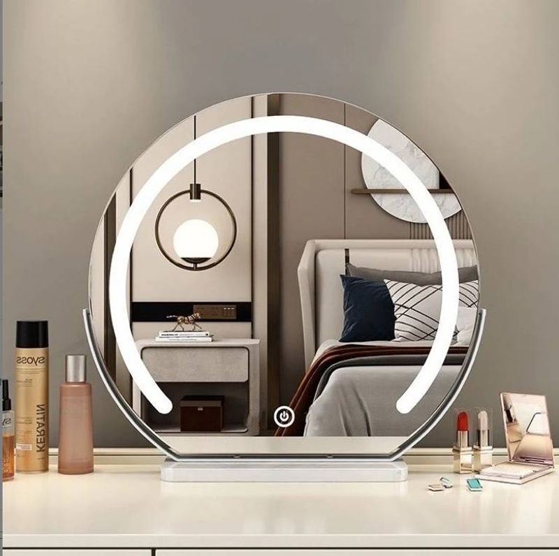 Makeup Mirror Desktop Semicircle With Light Dressing Mirror Led Light Fill Light Mirror Internet Celebrity Beauty Rechargeable Rotating Mirror_voghion.com