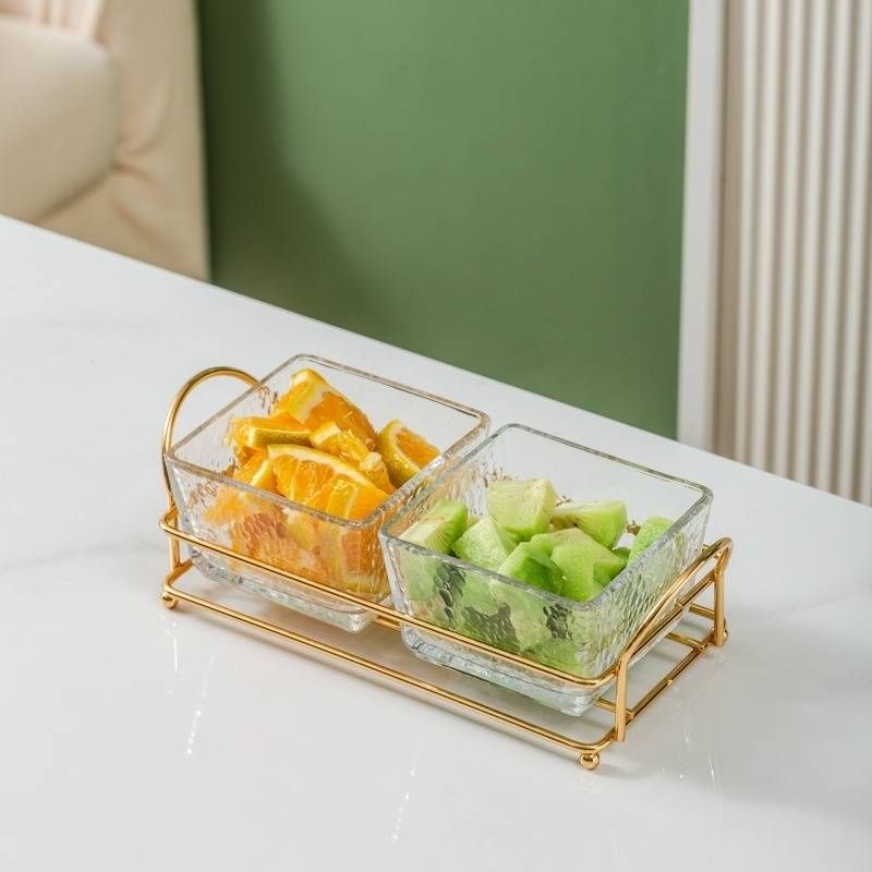 Plateau de service en verre à 6 compartiments - Élégant plateau de collations et de fruits pour recevoir (base antidérapante lavable au lave-vaisselle, parfaite pour les noix, les bonbons et les apéritifs)_voghion.com