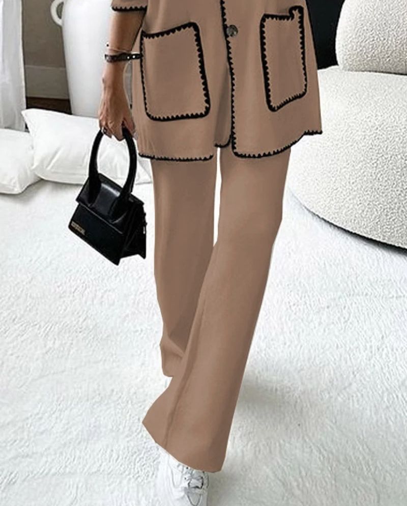 Damenmode, lässig, locker, einfarbig, zweiteiliges Set_voghion.com