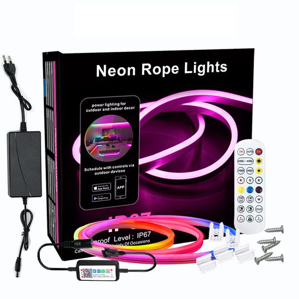 Wohnmöbel Tuya Wifi Silikon Flexibles Fantasie-Neonlicht mit Bluetooth-Sprachsteuerung Fließendes Wasser-Atmosphärenlicht 10 Meter_voghion.com