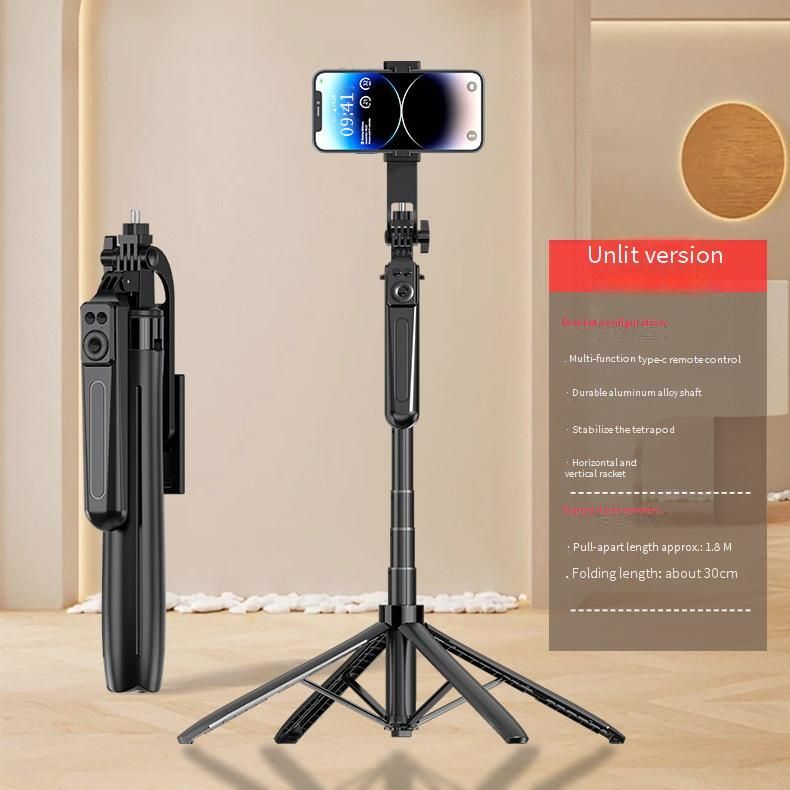 Bluetooth Selfie Stick Tripod With LED Fill Light, 1.7M Extendable Phone Holder For TikTok/YouTube, Anti-Shake & 360° Rotation (Black/Pink)_voghion.com
