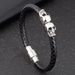 Bracciale da uomo in acciaio inossidabile con teschio, testa di fantasma, bracciale da uomo in pelle intrecciata, bracciale semplice_voghion.com