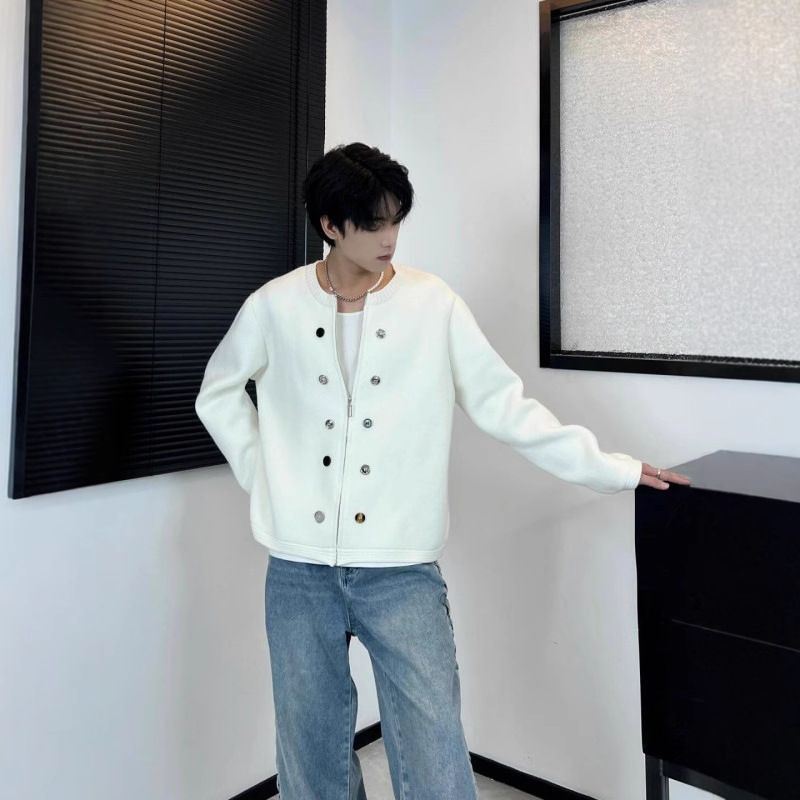 Pull polyvalent à col rond zippé pour le printemps et l'automne, nouveau tricot de couleur unie, veste en laine de marque tendance à la mode_voghion.com