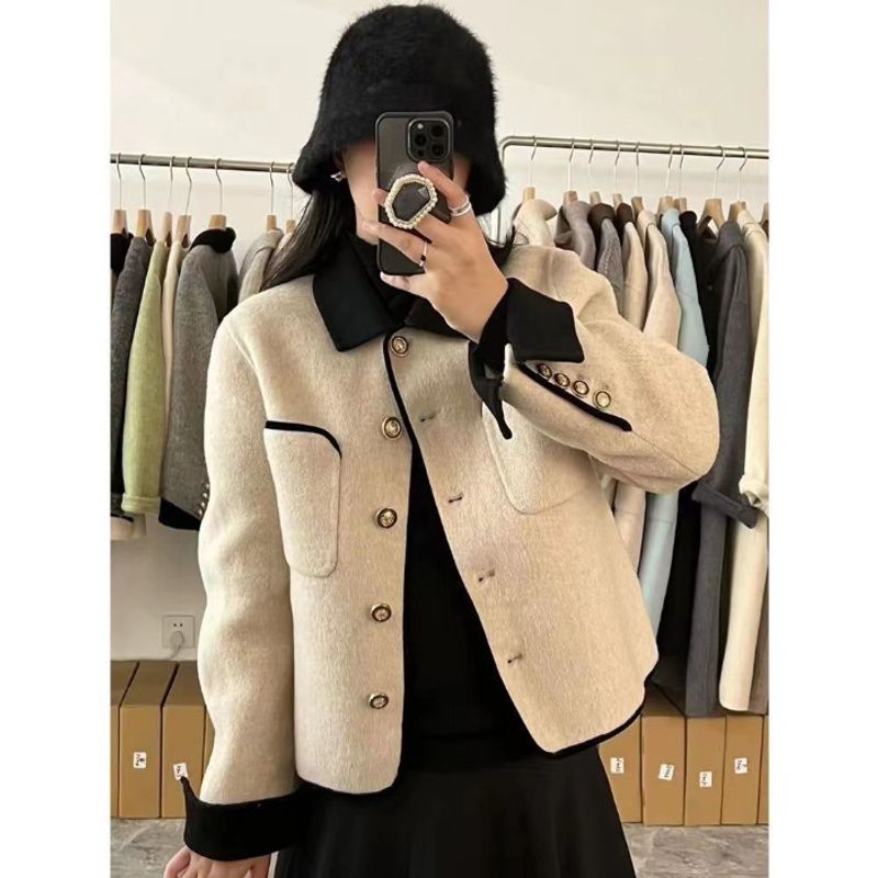 Spring, Autumn, and Winter New Double sided Velvet Short Style Fragrant Coat for Women's Korean Color Contrast Casual Style Coat_voghion.com