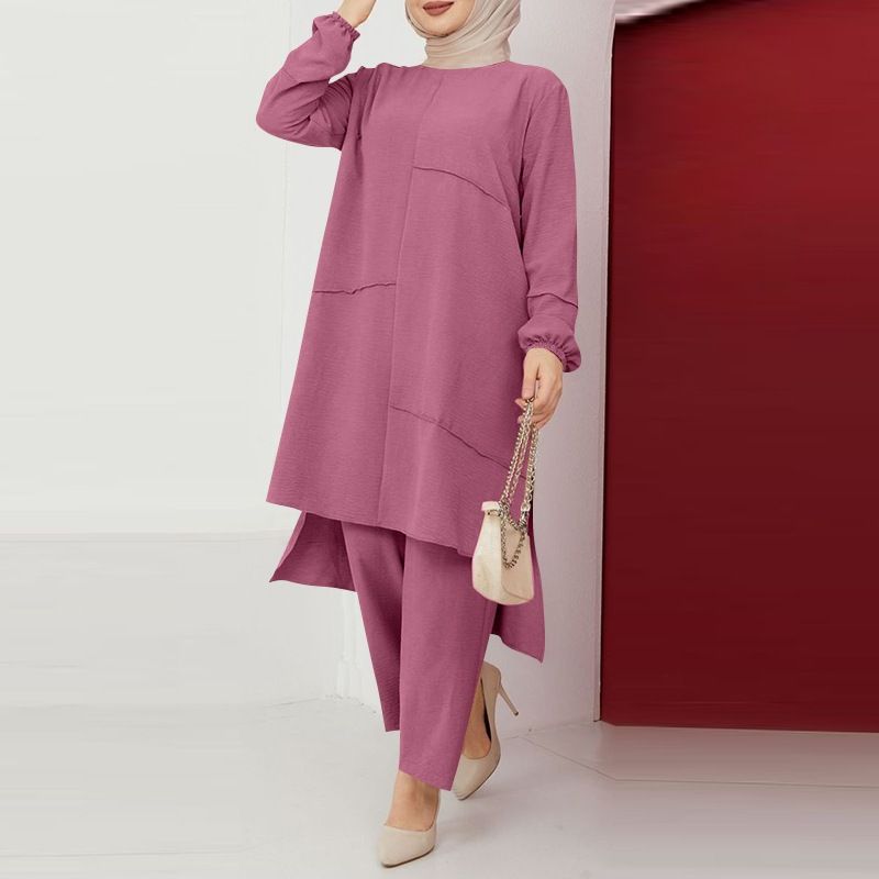 Casual sportkleding voor dames, tweedelig elegant shirt met lange mouwen, losse modieuze broek met wijde pijpen_voghion.com