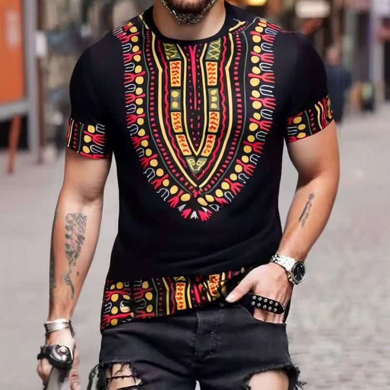 Men's Clothing Youth Summer Men's T Shirt Foreign Trade Trend Leisure Ethnic Style 3D Printing Short Sleeved T Shirt Men_voghion.com