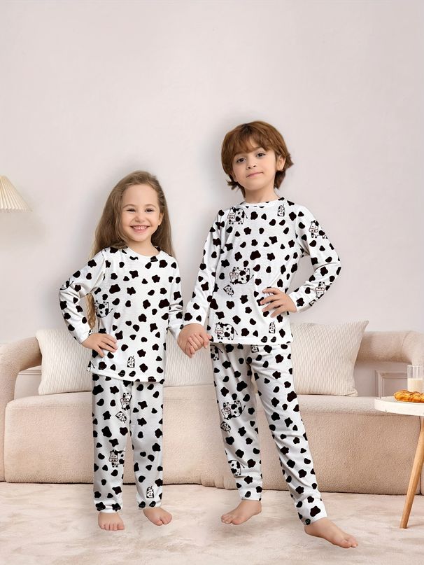Νέες παιδικές πιτζάμες με φθινοπωρινό μοτίβο αγελάδας, μακριά μανίκια, κοστούμια για αγόρια και κορίτσια, ρούχα σπιτιού, μικρά, μεσαία και μεγάλα παιδιά, ρούχα κλιματισμού μωρού_voghion.com