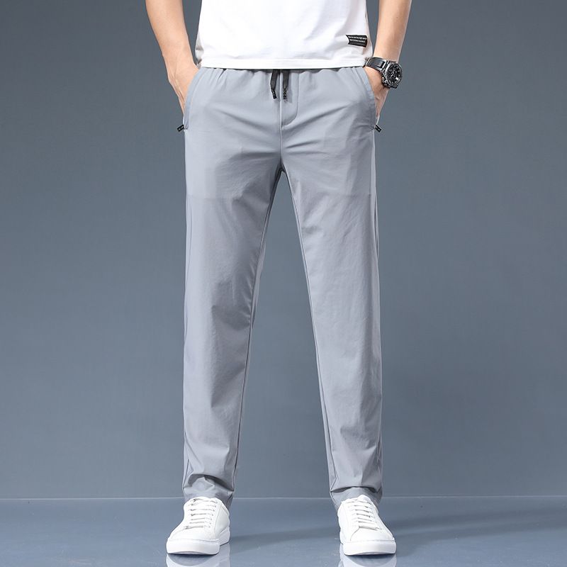 Calças de seda gelada de verão masculinas – Nylon de alta elasticidade, secagem rápida e sem rugas (28-38) – Corte slim com cinto_voghion.com