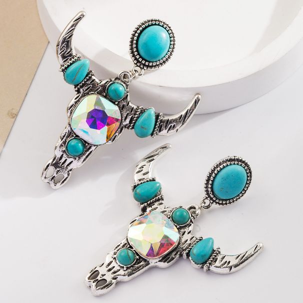 Bohemian Ethnic Style With Turquoise Milk Patterned Leather Diamond Studded Hollow And Earrings_voghion.com