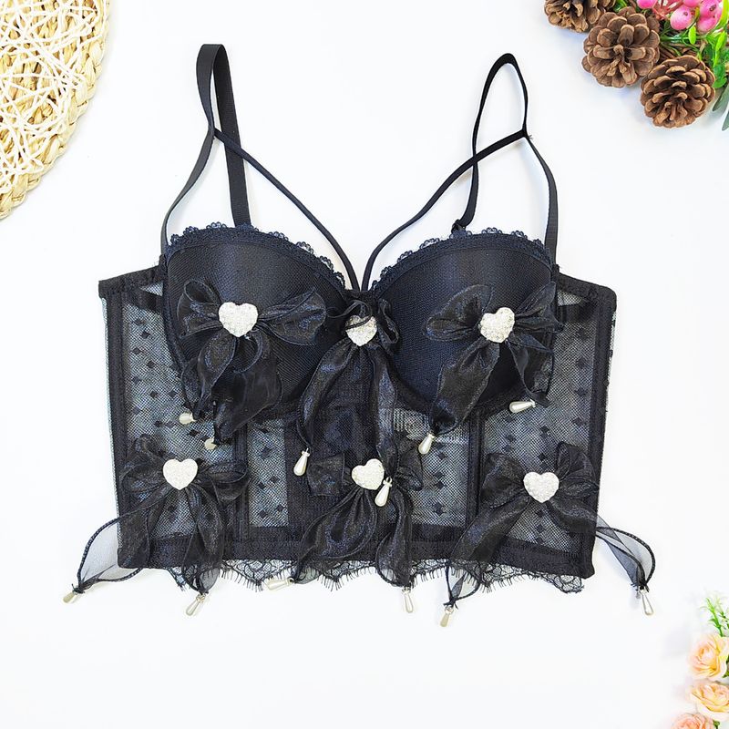 Bow Diamond Lace Fish Bone Strapless Steel Ring Beautiful Back Half Perspective Sexy Corset Women's Fashion New Style_voghion.com