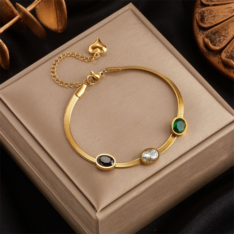 Europeisk och amerikansk stil utsökt mode retro enkelt högkvalitativt titanstål metall diamant oval geometriska smycken armband_voghion.com