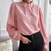Women's Shirts Solid Color Lapel Long Sleeve Single-row Button Loose Women's Top_voghion.com