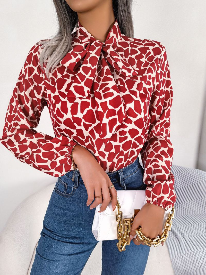 Abbigliamento donna Vero colpo in stile autunno e inverno stile top camicia in chiffon con maniche a lanterna in contrasto di colore abbigliamento femminile_voghion.com
