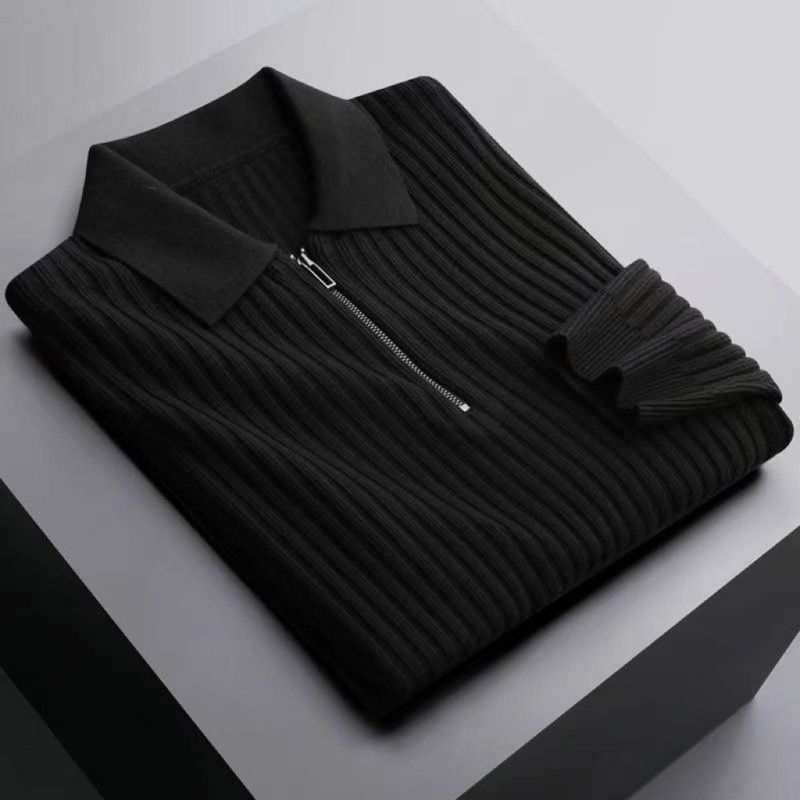 Men's Clothing Lapel Knitted Polo Shirt Warm Pit Sweater Men's 2024 Autumn and Winter Light Business Half Zip Knitted Shirt Top_voghion.com