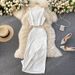 Women's Clothing Suit Solid Color Round Neck Vest Short Top High Waist Hip Mid-length Skirt Two-piece Set for Women_voghion.com