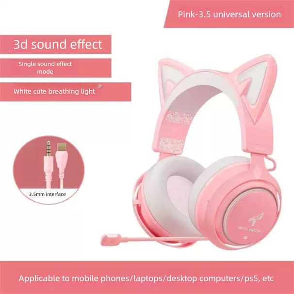 Supporto per cuffie gratuito】 Cuffie over-ear Somic GS510 con orecchie di gatto, per giochi, Bluetooth, cablate, streaming live_voghion.com