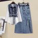 Odzież damska Slim All Match Waist Shirt Denim Spódnica Dwuczęściowy garnitur_voghion.com