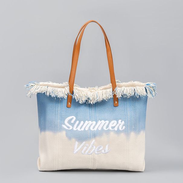 Stylish Magnetic Closure Canvas Tote - Embroidered Fre Shoulder Bag For Beach, Commut & Summer Outs, Free_voghion.com