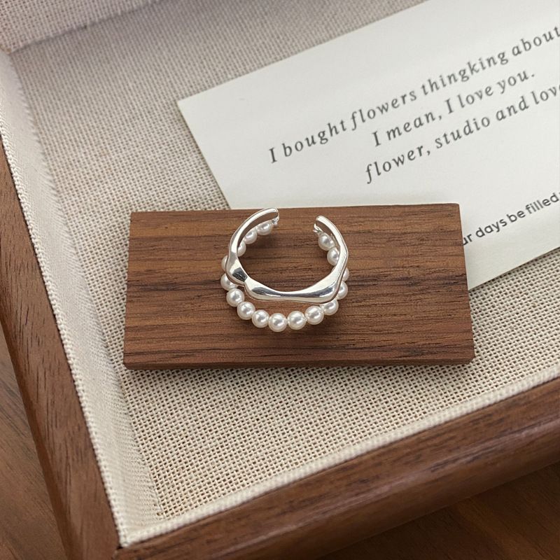 Bague double couche en argent pur pour femme, design simple et élégant, avec index ouvert._voghion.com