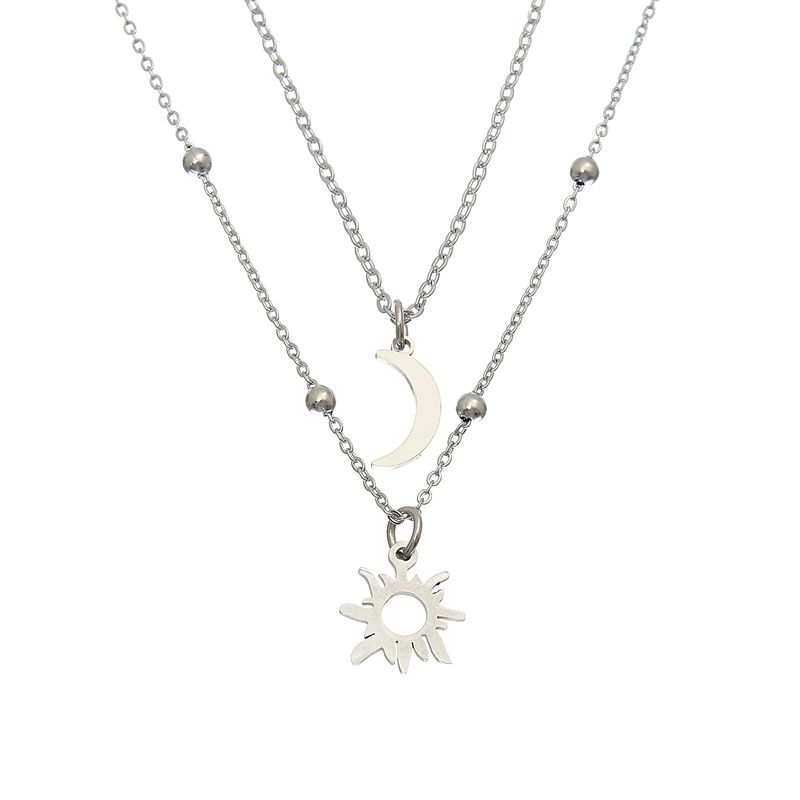 Collane a doppio strato in acciaio inossidabile Sun Moon dallo stile semplice_voghion.com