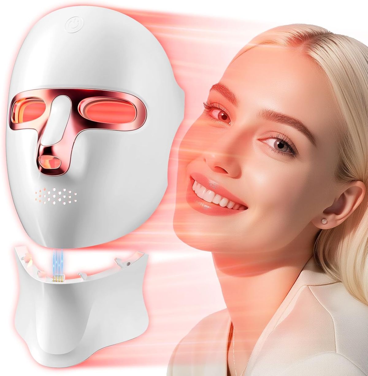 Kabellose 120-LED-Gesichtsmaske mit Lichttherapie und Nackengerät, wiederaufladbar über USB C, Infrarot-Lichttherapiemaske für Zuhause, Arbeiten, Reisen, Yoga, Schlaf_voghion.com