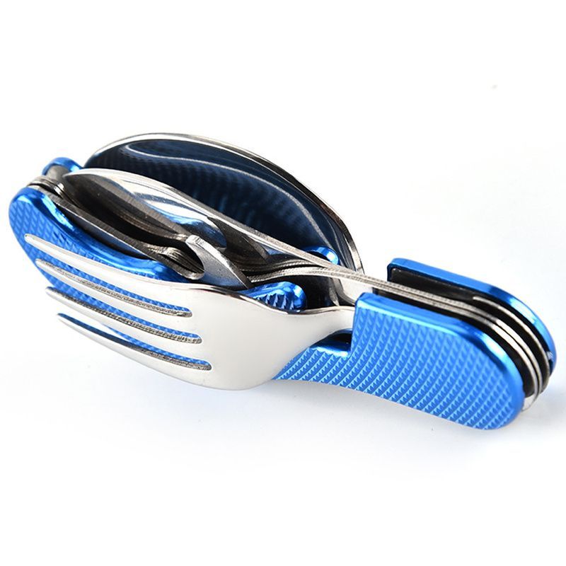 4 In 1 Outdoor Tableware Set Camping Cooking Supplies Stainless Steel Spoon Portable Fork Knife Multifunction Folding Portable Pocket Kits Bottle Op_voghion.com