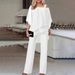 Audday Batwing Sleeve Top And Pants Women's Casual Off-Shoulder Irregular Party Elegant Two-Piece Set 2025 Spring Summer Autumn_voghion.com