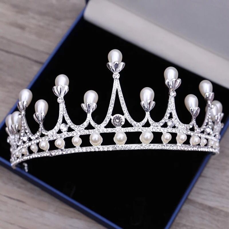 New Korean Princess Birthday Bridal Crown White Pearl Tiara Bridal Wedding Dress Accessories Factory Direct Sales_voghion.com