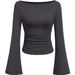 T-Shirt mit ausgestellten Ärmeln und U-Boot-Ausschnitt für Damen – Slim Fit, langärmliges Oberteil mit Rüschendetail für einen lässigen und schicken Stil_voghion.com