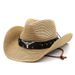 Cappello di paglia unisex con testa di mucca, cappello a cilindro da cowboy occidentale, cappello di paglia etnico pieghevole_voghion.com