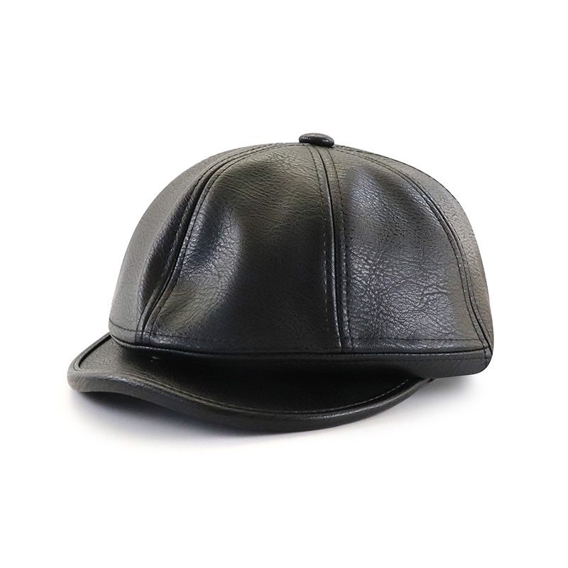 Nieuw product, Japanse PU-leren honkbalpet met korte rand, gepersonaliseerde petten voor mannen en vrouwen_voghion.com