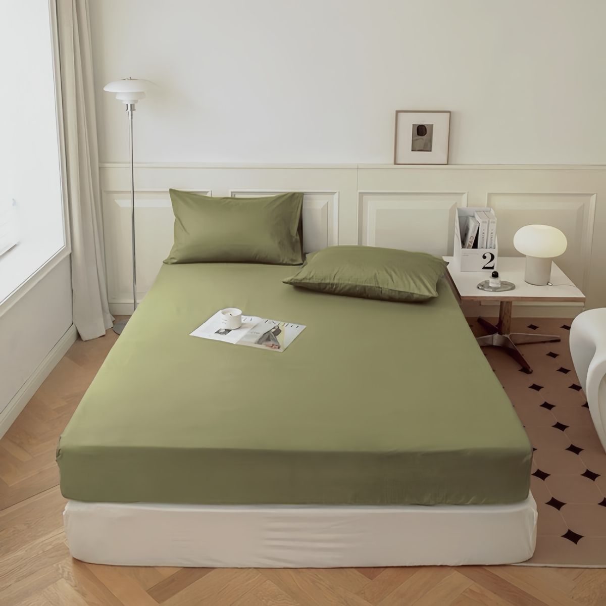 Solid Color Brushed Fitted Sheet Dust Proof Skin Friendly Bed Fitted Sheet Mattress Protector Fitted Sheet - 1PC_voghion.com