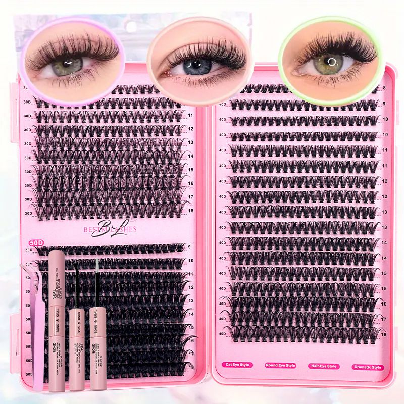 DIY False Eyelash Kit - 9-18mm Mixed Lengths (30D/40D/50D D-Curl, Includes Lash Glue & Tools, Professional Lash Extension Set)_voghion.com