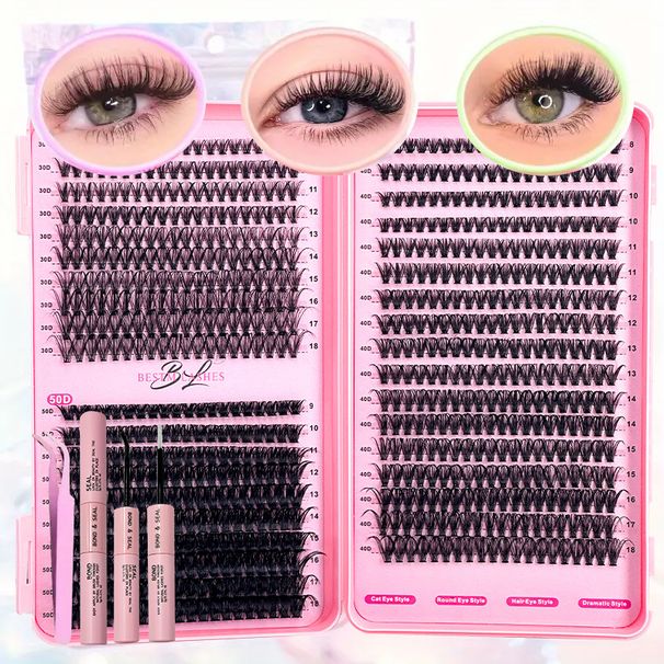 DIY False Eyelash Kit - 9-18mm Mixed Lengths (30D/40D/50D D-Curl, Includes Lash Glue & Tools, Professional Lash Extension Set)_voghion.com