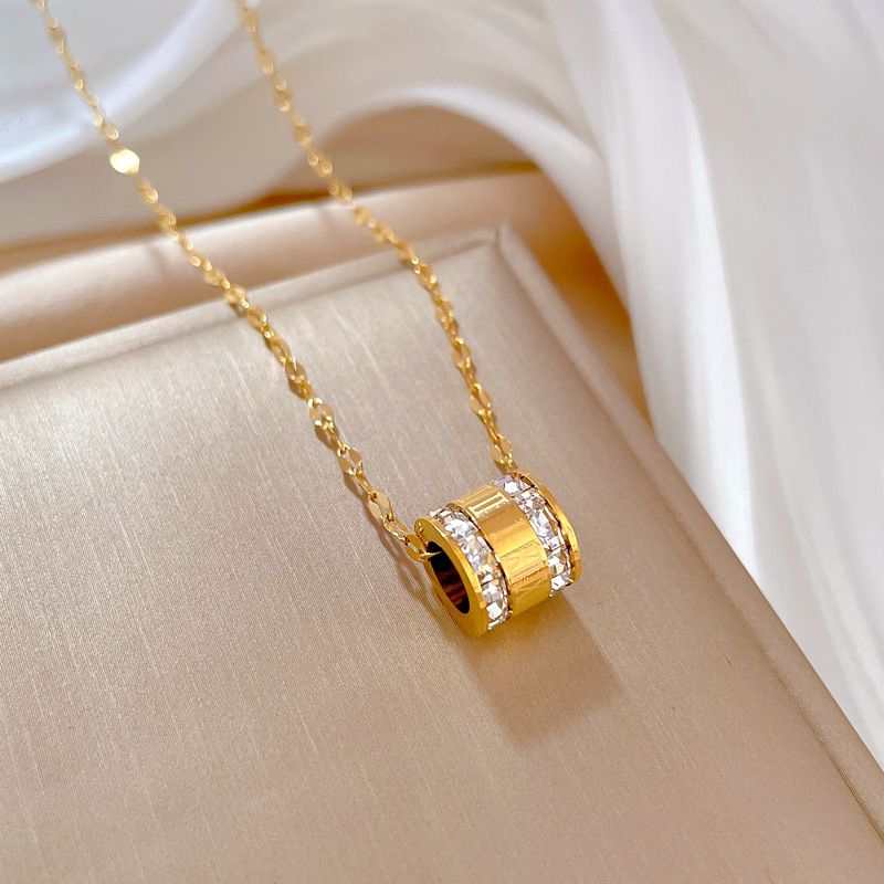 【Acciaio al titanio a corpo intero】 Zircone piccolo barbaro vita personalità estremamente semplice, collana in oro autentico nel_voghion.com