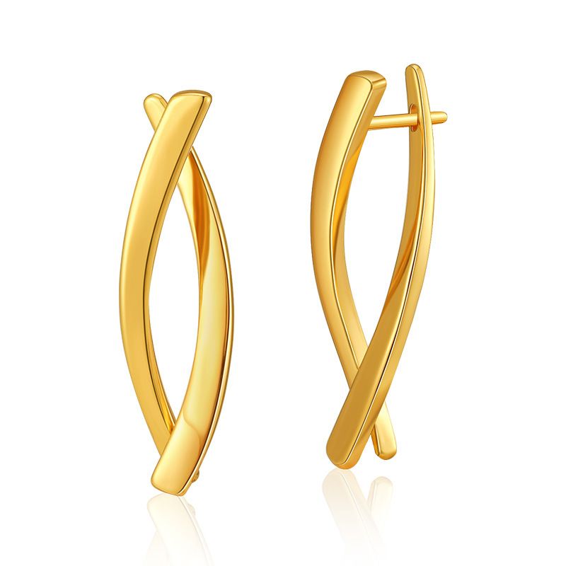 Geometric irregular lines cross design light year minimalist ear buckle K real gold plated earrings_voghion.com