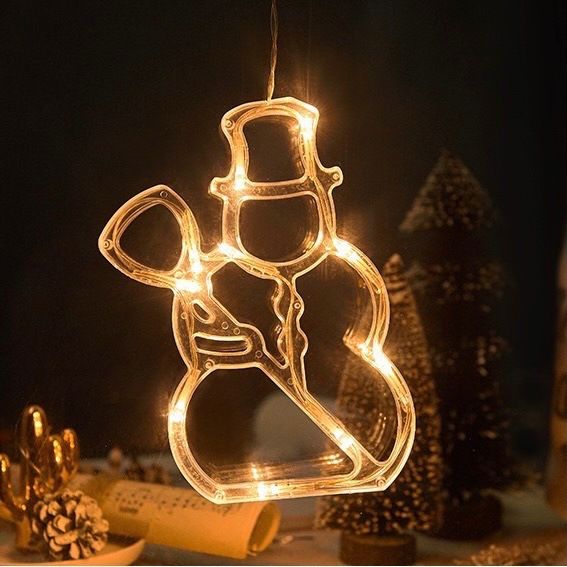 LED Christmas Decoration Suction Cup Lights - Star, Bell, Snowman For Window, Bedroom, Curtain - Battery Operated Lights_voghion.com