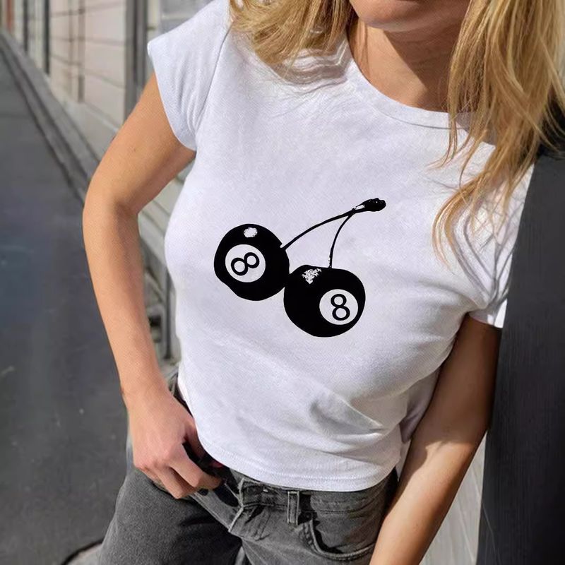 Maglietta estiva casual semplice a maniche corte con stampa di ciliegie per neonati, vestibilità attillata, scollo rotondo_voghion.com