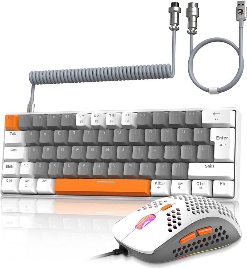 ZIYOU LANG T60 Kabelgebundene Gaming-Tastatur und -Maus-Kombination, gewickelt, USB C, 60 % UK-Layout_voghion.com