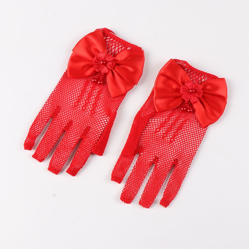 Gants de princesse blancs pour filles, pour mariage, pour enfants, en dentelle, filet de pêche élastique, nœud pour les doigts_voghion.com