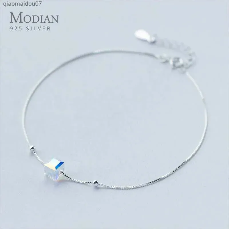 Cavigliere Modian 3D Braccialetto Gamba Quadrata Sterling Argento Caviglia Donna Pietra di Cristallo Naturale Gioielli di ModaL2403_voghion.com