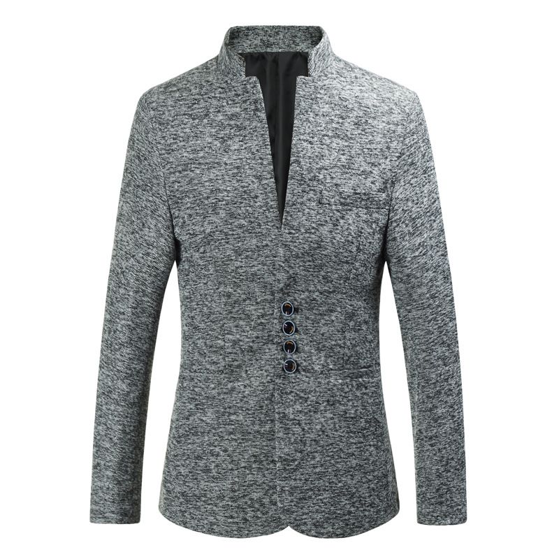 Nuovo abito da uomo alla moda Zhongshan con colletto alto slim fit multi-bottone, piccolo_voghion.com