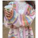 Regenbogenstreifen Strickpullover Damen Strickjacke Kontrastpullover Jacke_voghion.com