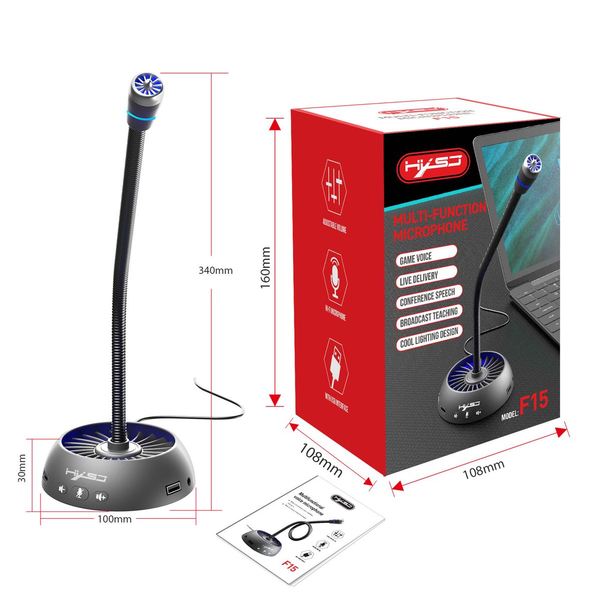Nouvel ordinateur rvb lumineux et pliable USB micro pilote gratuit voix chat vidéo conférence microphone_voghion.com